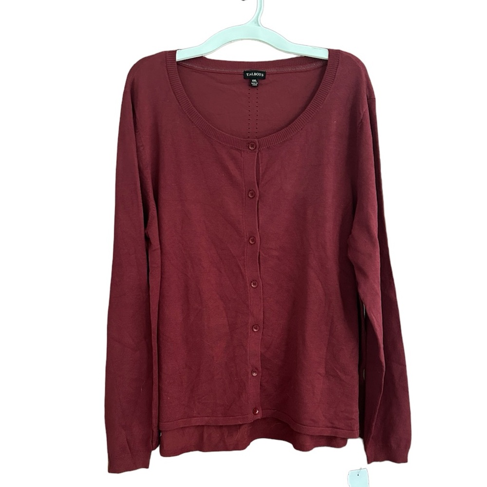 Talbots Burgundy Hi-Low Cardigan Sweater XXL NWT Embellished Back Knit Top